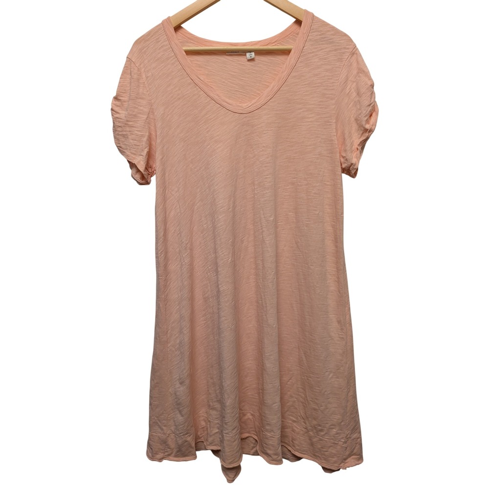 WILT Ruched Sleeve Trapeze Tee Dress‎ Salmon Pink Size Medium Cotton Made in USA